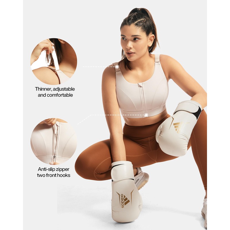 Adjustable High Impact Sports Bras for Women Zip Front Full