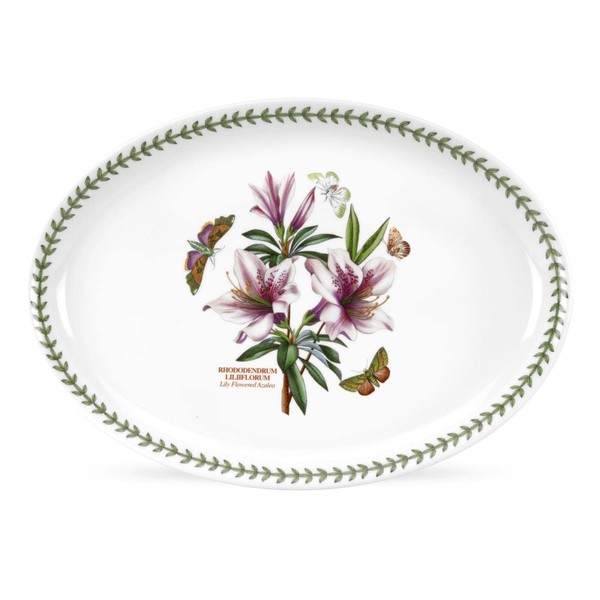 Portmeirion Botanic Garden Oval Serving Dish | 15 Inch Oval Platter | Lily Flowered Azalea Motif | Made from Porcelain | Dishwasher and Microwave Safe