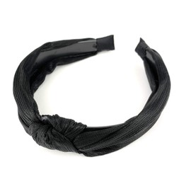 Black turban knot headband fabric covered head band grip teeth shiny metallic black
