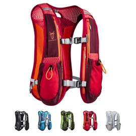 UTOBEST Running Vest, 5L Hydration Vest Lightweight, Breathable and Sweatproof Running Backpack, Adjustable Running Hydration Vest for Trail Running Marathon Race Jogging Cycling Red (Vest Only)