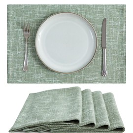 JINCHAN Burlap Textured Placemats Set of 4 Farmhouse Cloth Place Mats Holiday Rustic Table Mats Sturdy Fabric Placemats for Kitchen Dining Table Home Decor Double Layer Tablemats 13 x 19 Inch Green