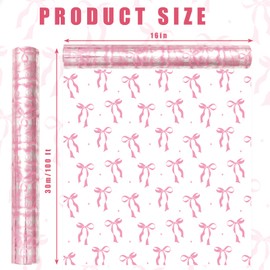 JarThenaAMCS Pink Bow Cellophane Wrap Roll 100Ft x 16In 2.5Mil Clear Bow Tie Cellophane Paper Cello Wrapping Paper for Birthday Wedding Treat Basket Party Favor