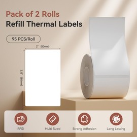 NIIMBOT 2 Rolls Labels for B1 B21 B3S K3, Thermal Printer Labels 2" x 3.15"（50x80mm, Thermal Label for Logo/Jar Label/Barcode/Address Label/Stickers