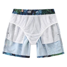 AMIYAN Swim Trunks Men Mesh Lining Men's Bathing Suit Swimming Trunks for Men Beach Shorts Print Swim Shorts Blue Leaves Large