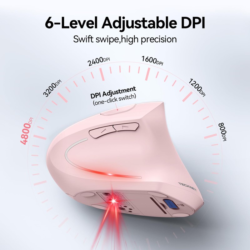 TECKNET Ergonomic Mouse, Wireless Bluetooth Vertical Mouse, 4800 DPI High