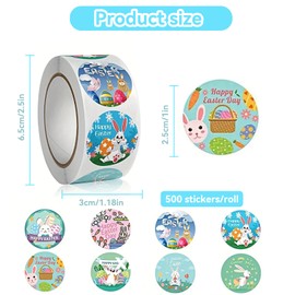 500 PCS Easter Stickers, Easter Bunny Rabbit Eggs Pattern Stickers, Happy Easter Stickers on a Roll, Decorative Easter Eggs, Cards, Scrapbooks, Scrapbooks, Envelopes,Gifts,Party Supplies
