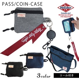 Pass Case, Keys, IC Card, Reel Included, Coin Case, Coin Purse, Commuter Wallet, Men's, Women's,, Black