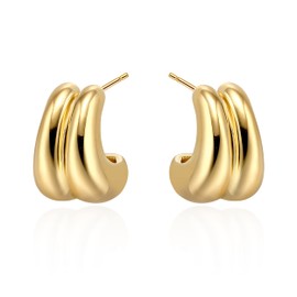 18K Gold Plated Hoop Earrings for Women, Chunky Gold Hoop Earrings Sterling Silver Post Thick Hoop Earrings High Polished Lightweight Gold Open Hoops Jewelry Gifts