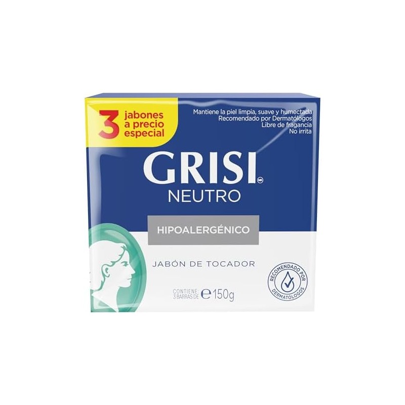 GRISI Neutro Jabón Tripack, 150 gr, blanco