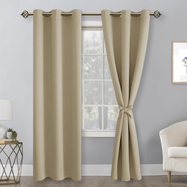 Hiasan Blackout Curtains for Bedroom, 38 x 84 Inches Long - Thermal Insulated & Light Blocking Window Curtains for Living Room, 2 Drape Panels Sewn with Tiebacks, Taupe