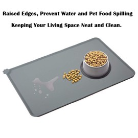 Love Dream LSilicone Pet Feeding Mat, Waterproof Dog Cat Bowl Mat, Raised Edges to Prevent Spills, Easy Clean Nonslip Dogs and Cats Placemat Tray to Stop Food and Water Bowl Messes on Floor (Grey)