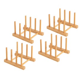 HBlife 4pcs Bamboo Dish Plate Bowl Cup Book Pot Lid Cutting Board Drying Rack Stand Drainer Storage Holder Organizer Kitchen Cabinet（Keep Dry）