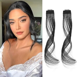 XFSRG Pack of 2 Fringe Pony Hairpieces, 35 cm, Side Air Bangs, Synthetic Fringe Hair Clips for Clip-On with Temples for Women (Natural Black)