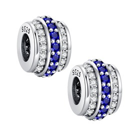 KEQ 925 Sterling Silver Stopper Clip Charm Bead with 5A Cubic Zirconia Spacer Beads for Bracelet Necklace Christmas Mother's Day Gift for Women, Silver, No