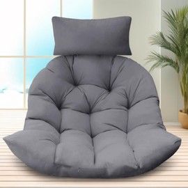 DANGHOOGY Outdoor Egg Chair Cushion, Waterproof Egg Chair Replacement Cushion, Thickened 7 Inches Hanging Chair Cushion, U-Shaped Cushions with Headrest for Outdoor Furniture 47x40x7 Inches (Gray)