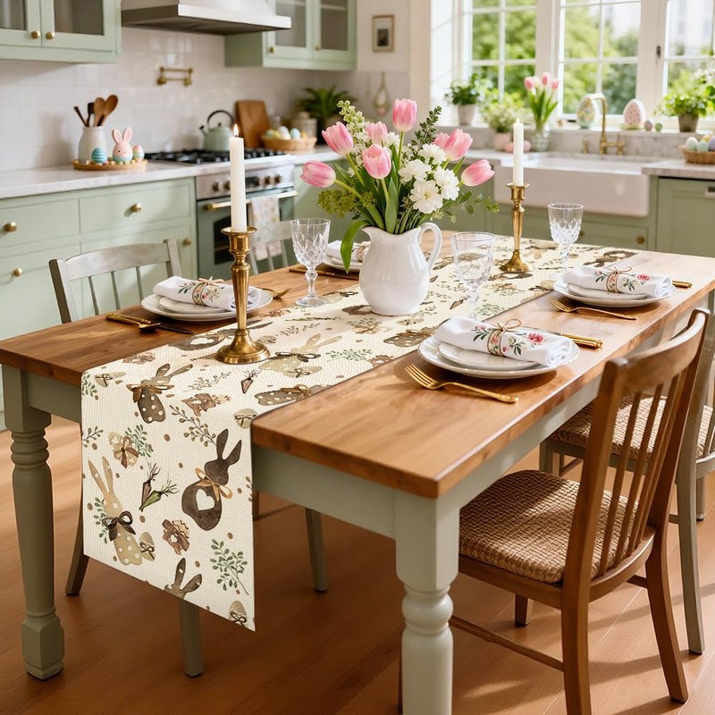 Artscope Happy Easter Table Runner Spring Easter Holiday with Hearts
