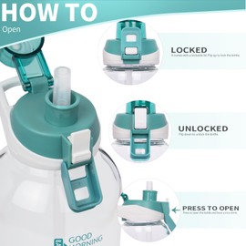 Seekua 64 oz Large Sports Glass Water Bottle with Straw & Time Marker, Motivational Half Gallon Daily Glass Drinking Bottle with Strap for Fruit Infused Water, Smoothie, Coffee