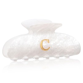 HAIMEIKANG Acrylic Letter Hair Clips For Women - White Hair Claw Clips for Bridal Monogram Hair Claw Alphabet Hair Clip,Large Claw Clip for Thick Hair