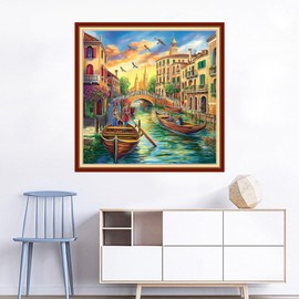 Joyhoor Cross Stitch Kits for Beginners Stamped Cross-Stitch Supplies Needlework preprint Embroidery Kits for Adults DIY Needlepoint Kits Embroidery Patterns 11CT-Waterfront City 18x18 inchs