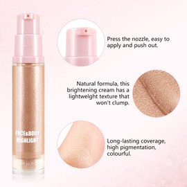Boobeen Liquid Highlighter Makeup, Shimmer Cream Liquid Illuminator Contour for Face and Body, Smooth Glow Natural Looking Waterproof Liquid Highlight Brightening Make Up