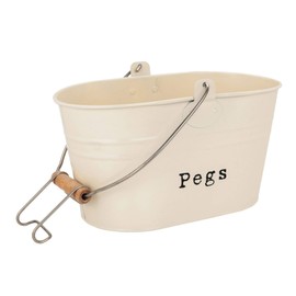 Harbour Housewares Industrial Laundry Peg Bucket - Vintage Style Steel Kitchen Storage Tub with Hook, Handle - Cream