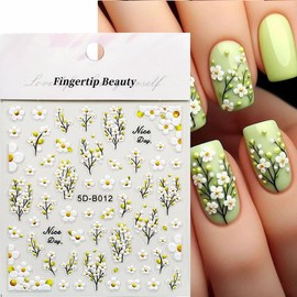 Flower Nail Art Stickers Decals 5D Flower Nail Stickers for Nail Art 4PCS Spring Flowers Leaf Plant Lily Floral Design Self-Adhesive Nail Decals Manicure Sliders for Women Summer DIY Nail Decorations