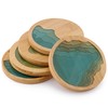 Round Ocean Wave Epoxy Resin and Bamboo Coaster Drink Mat