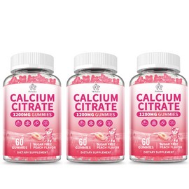 (3 Pack) Calcium Citrate Gummies 1200 mg for Adults, High Absorption Calcium Supplement for Women & Men, Sugar Free, Non-GMO, Gluten Free, Supports Muscle & Immune - Natural Peach Flavor