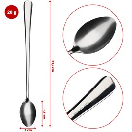 KADAX Long Stainless Steel Spoons, Spoon Set, Spoon for Latte, Drinks, Ice Cream, Long Drink Spoon, Cocktail Spoon, Dessert Spoon, Dishwasher Safe (Set of 6, L: 21.4 cm, Silver)