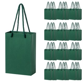Umoofine Small Dark Green Gift Bag 50 Pack, 5x2x7.5 Inches Deep Kraft Gift Bags with Ribbon Handles, Reusable Heavy Duty Kraft Deep Green Paper Bags Bulk for Shopping, Wedding, Party, Gift