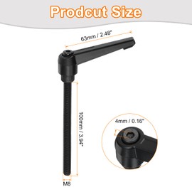 sourcing map 2Pcs M8 x 100mm Adjustable Knobs Handle Male Thread Push Button Ratchet Quick Release Locking Rotating Bolt for Lathe Machinery, Black