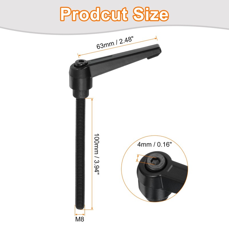 sourcing map 2Pcs M8 x 100mm Adjustable Knobs Handle Male