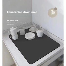 Dish Drying Mat for Kitchen, Bar or Coffee Counter, Heat Resistant and Super Absorbent Non-Slip Counter Mat, Easy Clean Draining Pad, (Black Flower, Standard)