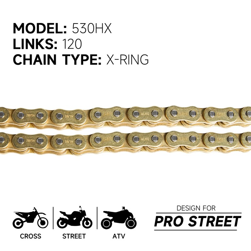 HILAKE Gold 530 X-Ring Chain 120 Links with Connecting Master