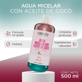 CELESTY | Agua Micelar con Aceite de Coco | Skin Care Limpiador Facial - Desmaquillante | Llevala en tu Cosmetiquera para Maquillaje | Skincare - Hidratante Facial Piel Grasa y Todo tipo de Piel
