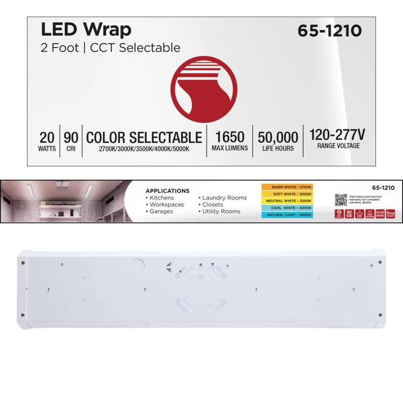 Satco 65-1210 2FT LED Ceiling Wrap Light, 20W, CCT Selectable