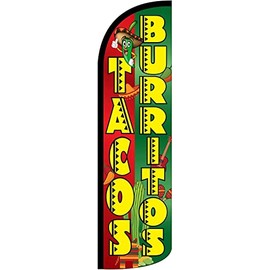 4 Less Co TACOS BURRITOS Windless Swooper Flag Feather Banner Sign 3x11.5 ft Tall (Flag Only) gq75