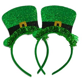 Knextion Inc St Patricks Day Headband Accessory Set Top Hat Hair Bands with Glitter Tinsel Novelty Decoration Leprechaun Costume Party Accessories - 2 Piece Set