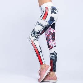 New Women's Fashion Summer Yoga Pants & Sports Leggings - Europe/US Hot Sale Fitness L/Skull Print 5ea