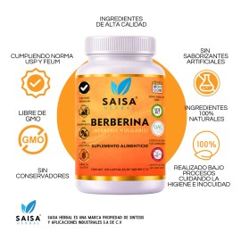 Berberina 100 Pura 120 Cáps Suplemento Alimenticio Saisa Herbal Metabolismo Salud Cardiovascular Control Peso