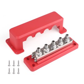 ANDO RACING 600A Heavy Duty Power Distribution Block with Cover 5 x 3/8" (M10) Studs Bus Bar Terminal Block, High Current Busbar 12-48V DC Busbar Box for Automotive RV Boat, RED