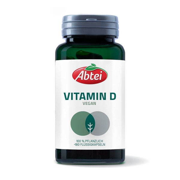 Abtei Nature & Science Vitamin D3 Vegan - Premium Quality - High Dose - 100% Vegetable - Directly Available Thanks to Liquid Core Technology - Laboratory Tested, 180 Liquid Capsules