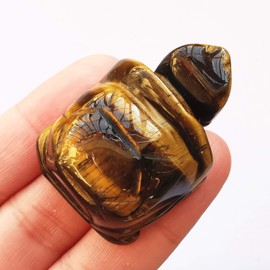Manekieko Manekieko Natural Tiger's Eye Tortoise Crystals and Healing Stones, 35mm Carved Animal Collectible Sculpture Fengshui Healing Crystal