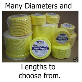 Tytan 1/4 3/8 1/2 5/8 3/4 1 Yellow Polypropylene Rope Poly Boat Dock Work Tree 3Strand - 1/4 inch x 1 foot