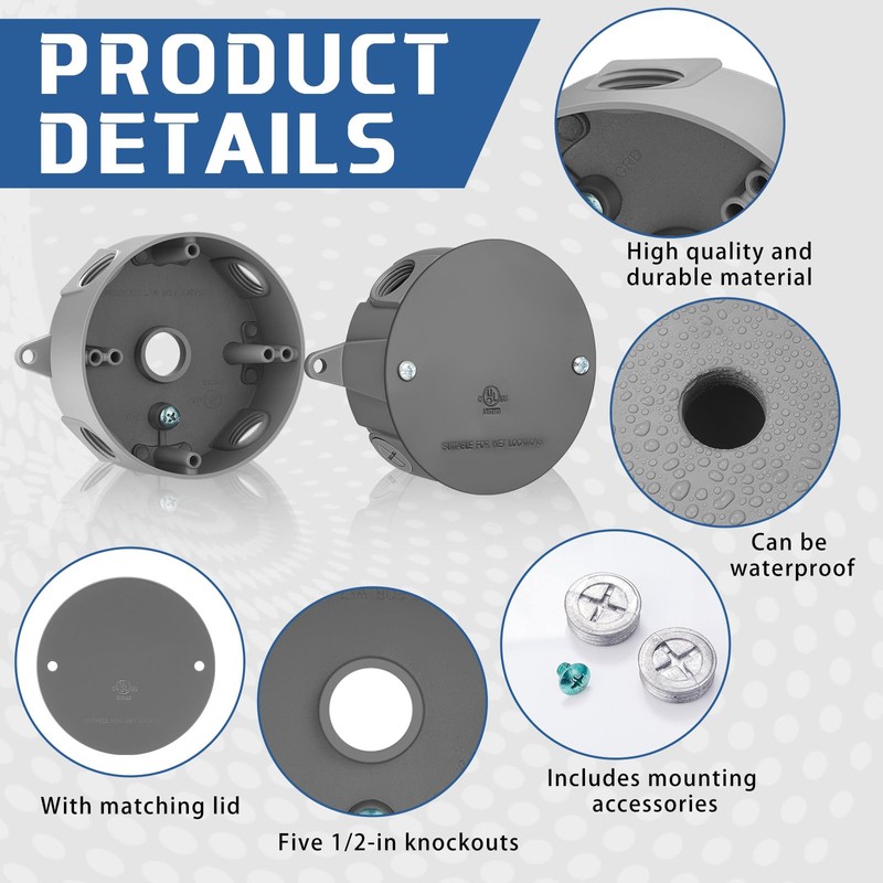 Juexica 4 Set 4'' Round Electrical Box with 4.3'' Blank