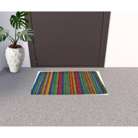Homeroots 18" X 30" Blue and Green Coir Striped Outdoor Door Mat