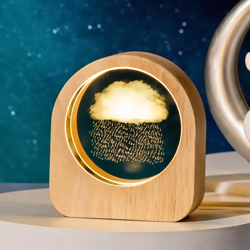 LED Galaxy Crystal Ball with Wooden Base for Home Decor