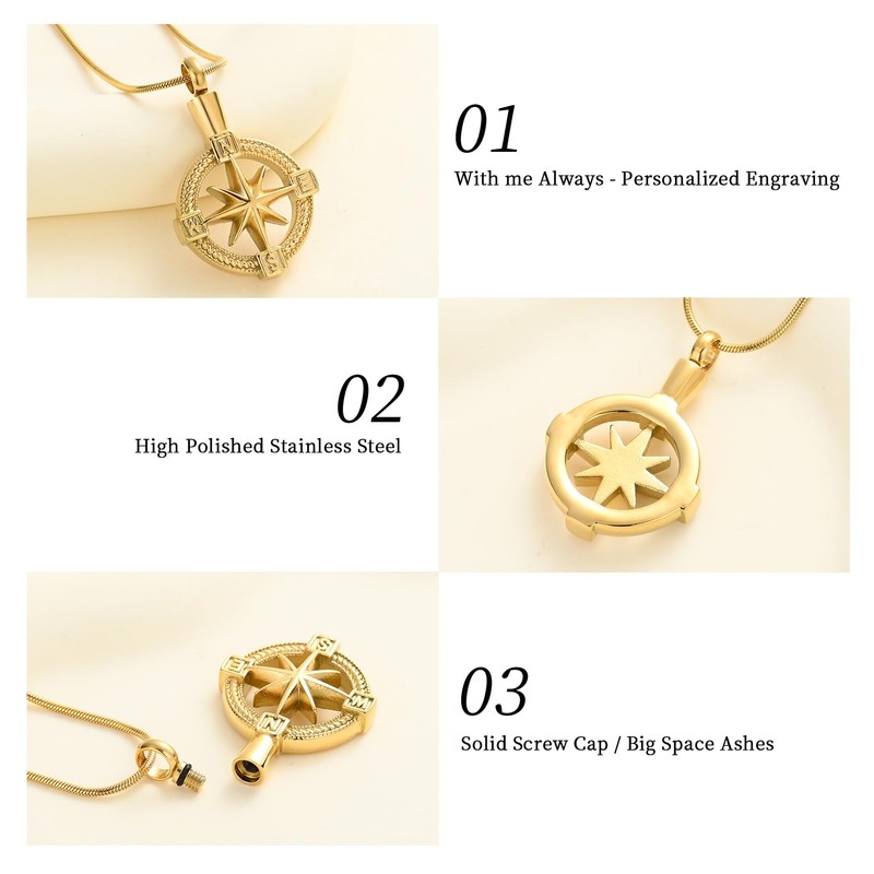 Oinsi Compass Cremation Pendant Necklace For Ashes For Men Women