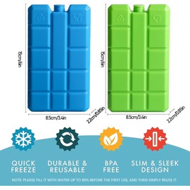 sunVigorous Ice Packs for Cool Bag, Ice Packs 4/8 Pieces of 200 ml, Reusable Ultra Thin Cooling Element, Suitable for Outdoor Use to Keep Food Fresh (Bla2 Green2)
