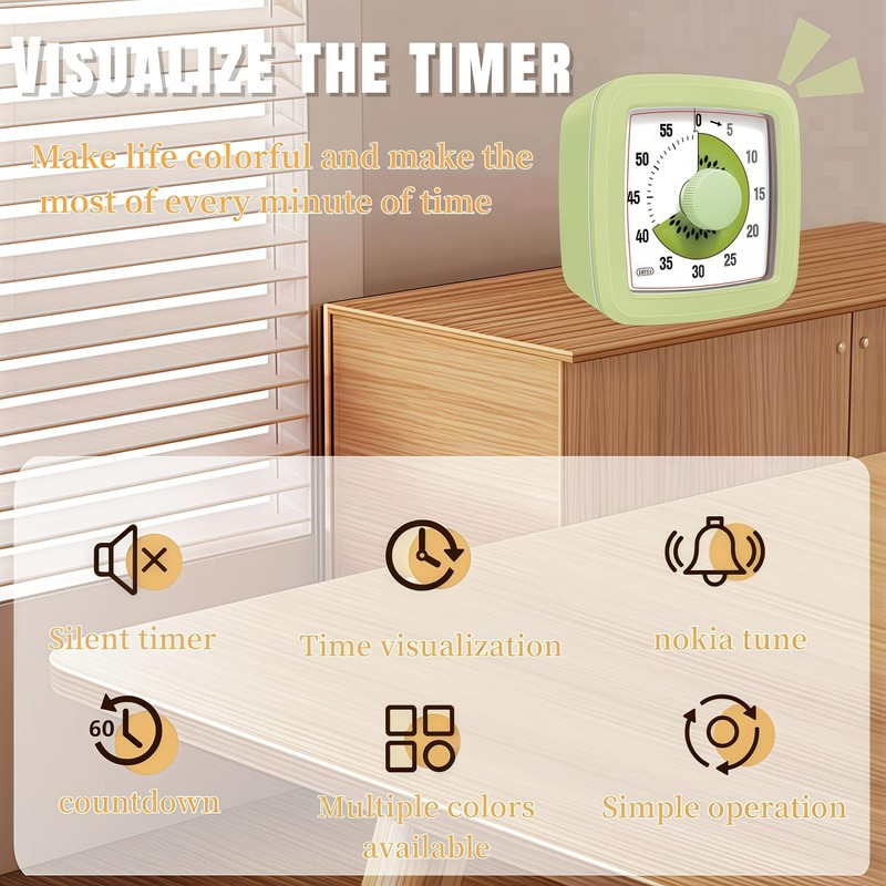 Kids Visual Timer for Kitchen,Classroom,Cooking,Learning,Bedroom,Office, 60-Minute Countdown Pomodoro Timer for